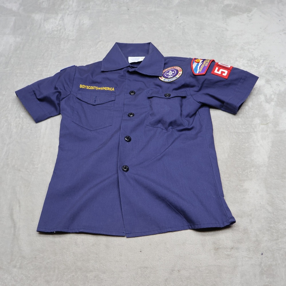 Boy Scouts of America Shirt Youth Small Blue Uniform Patches Short Sleeve VTG